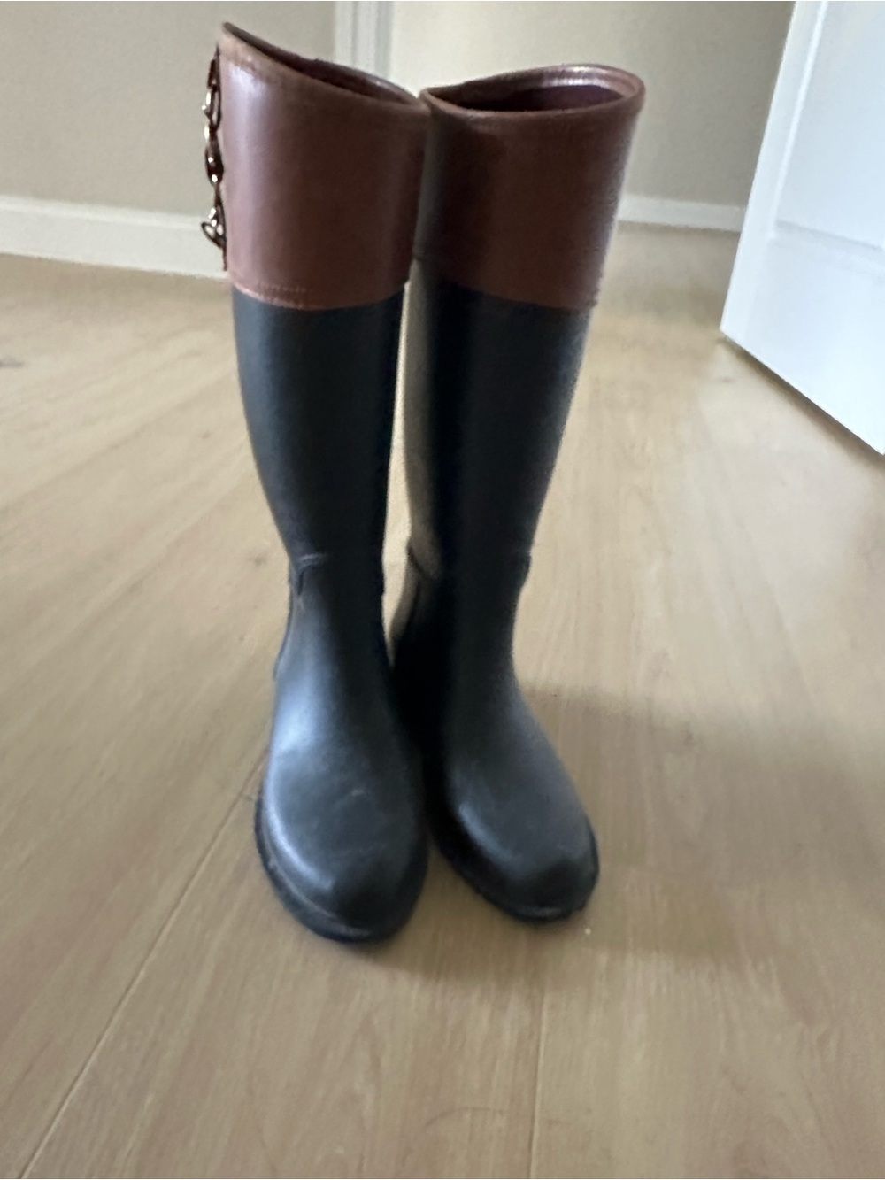 Massimo Dutti Black and Brown Tall Rain Boots